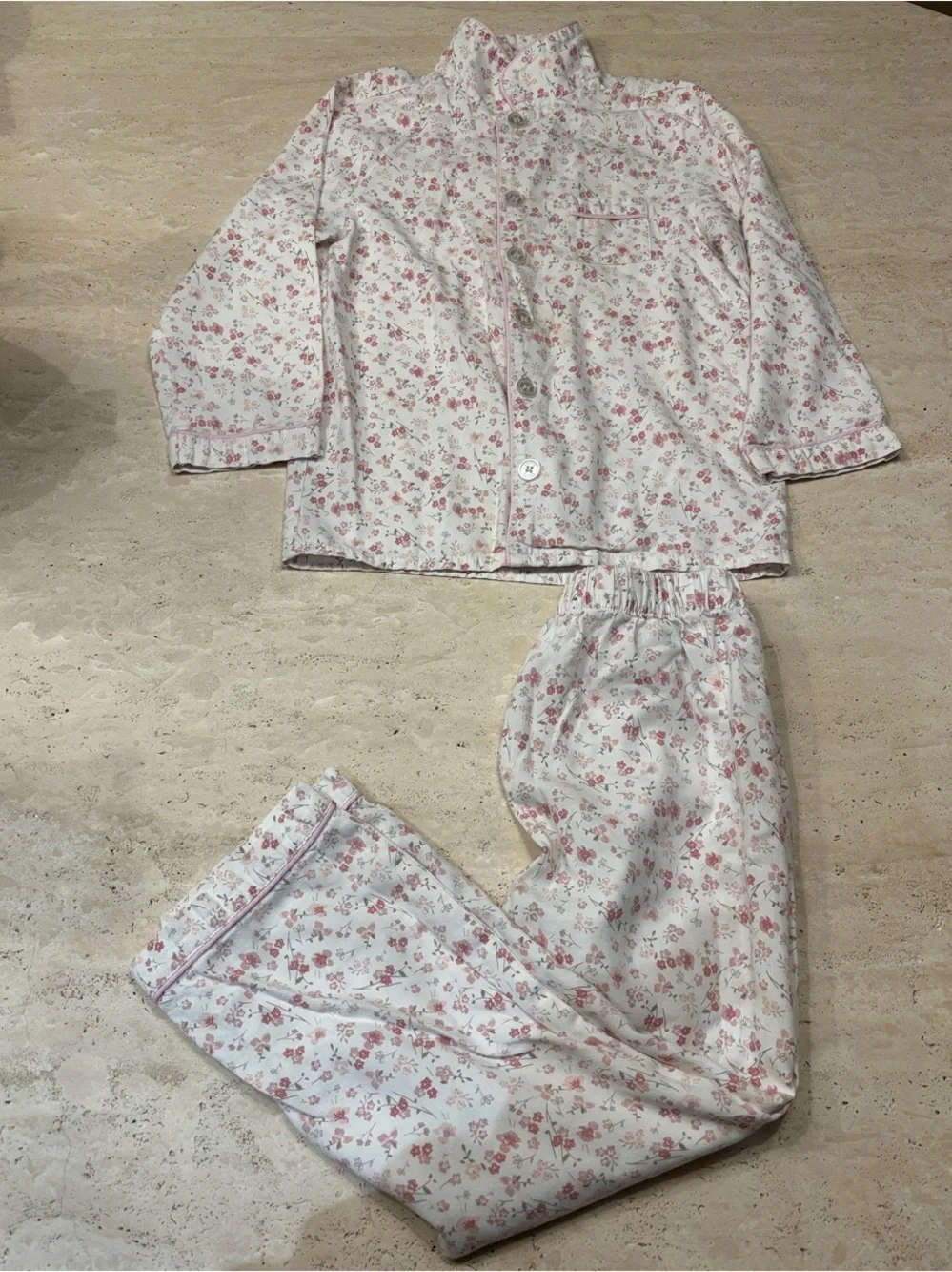 Petite Plume White Pajama Set with Pink Floral Print